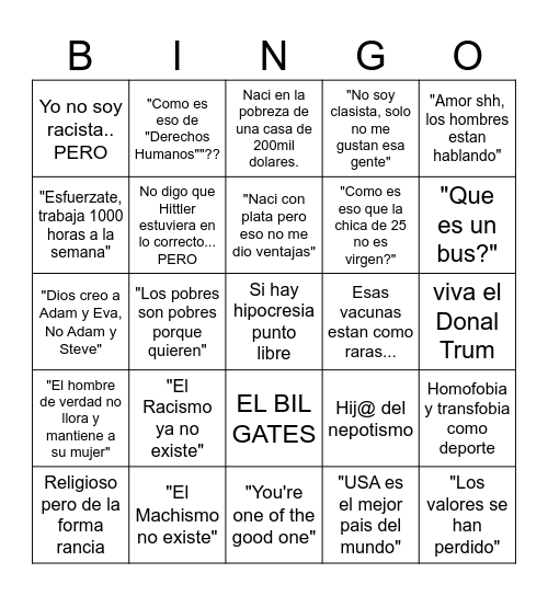 Derecha asi bien rancia - Bingo Card