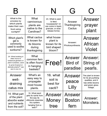 House Plant BINGO Card