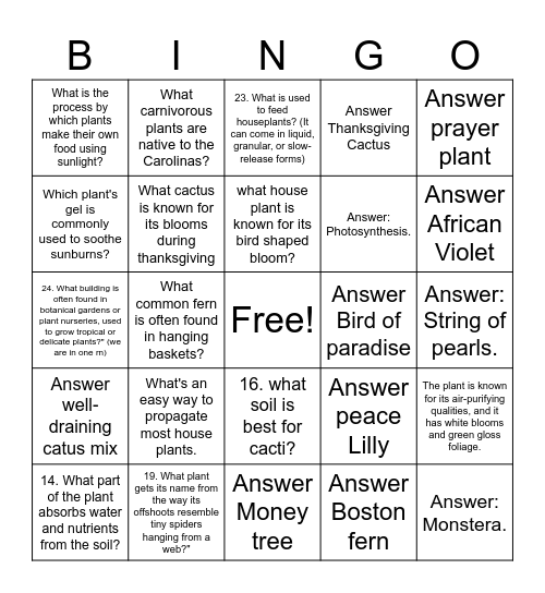 House Plant BINGO Card