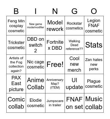 FNAF X DBD Bingo Card