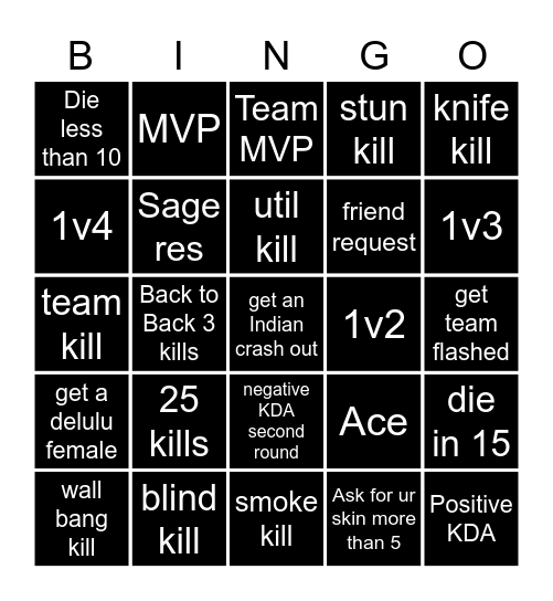 Valorant Bingo Card