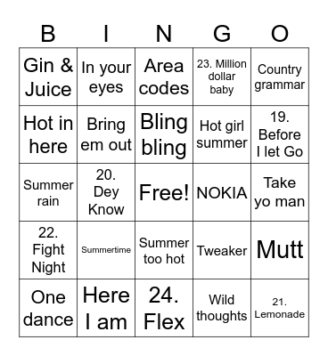 Summer vibes Bingo Card