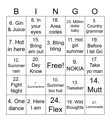 Summer vibes Bingo Card