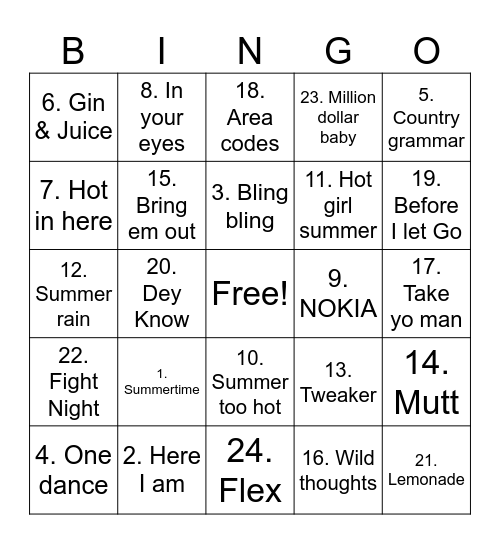 Summer vibes Bingo Card