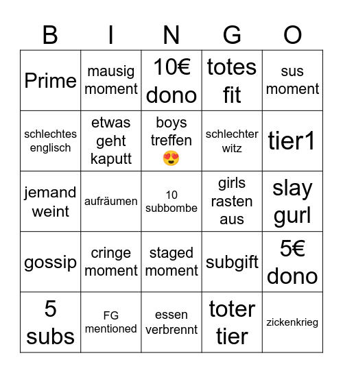 mädchen wg 2025 Bingo Card