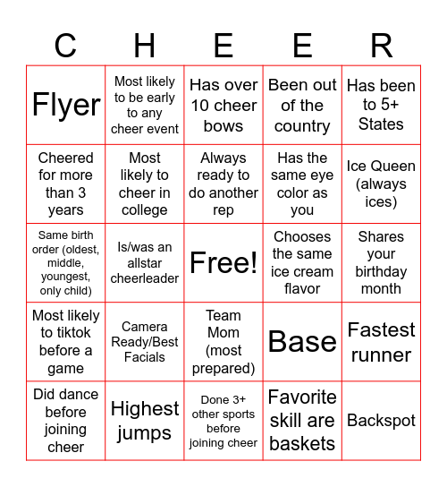 SPARTAN CHEER BINGO Card