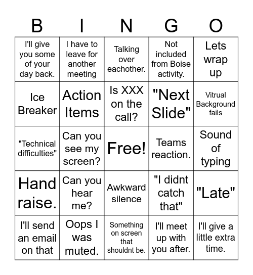 Untitled Bingo Card