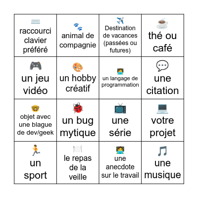 Ice breaker Bingo Card