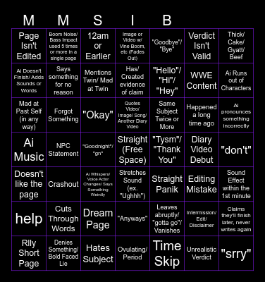DIARY VIDEO BINGO V2 Bingo Card