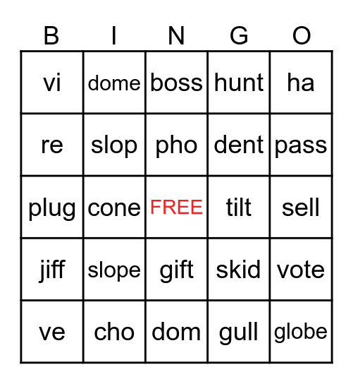 NA Lesson 25 Bingo Card