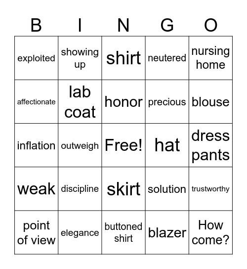 Untitled Bingo Card