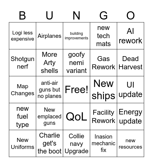Foxhole Update 61 Bingo Card