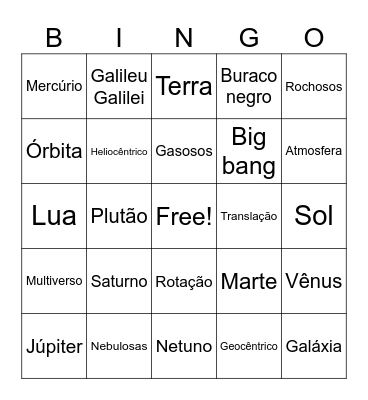 Sistema Solar Bingo Card