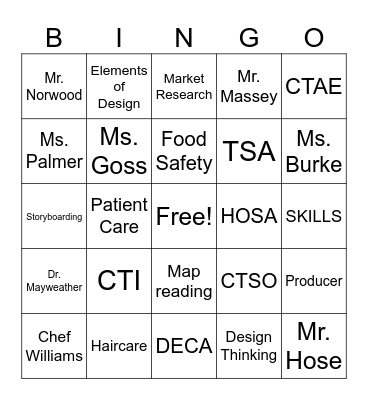 CTAE BINGO Card