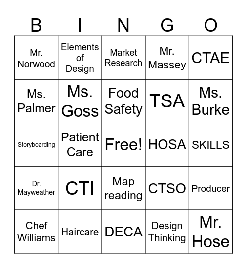CTAE BINGO Card