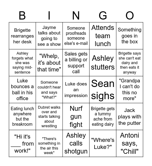 SSG Bingo Card