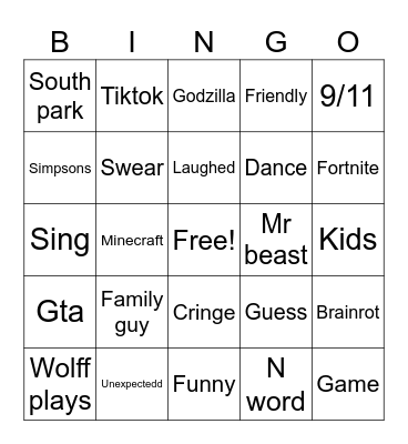 Shorts bingo Card