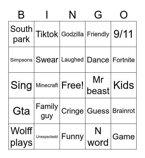 Shorts bingo Card