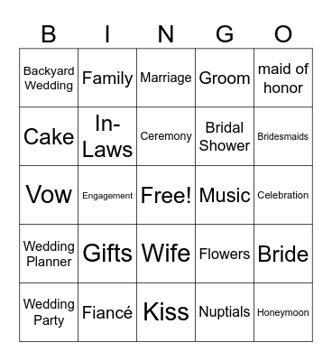 Wedding Bingo Card