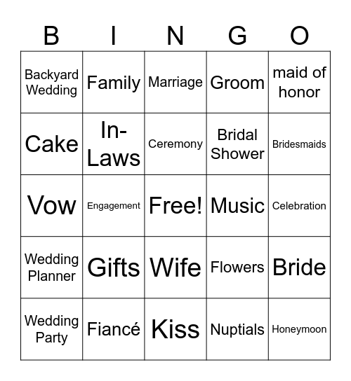 Wedding Bingo Card