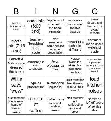 End of Year Meeting Bingo Card
