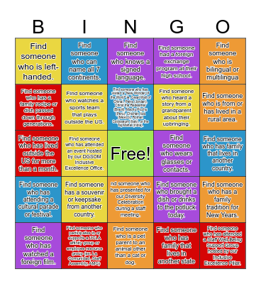 Diversity Potluck Bingo Card