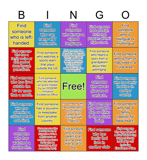 Diversity Potluck Bingo Card