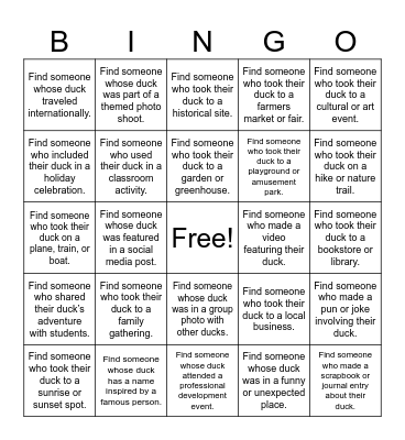 Traveling Duck: Teacher Edition Bingo Card