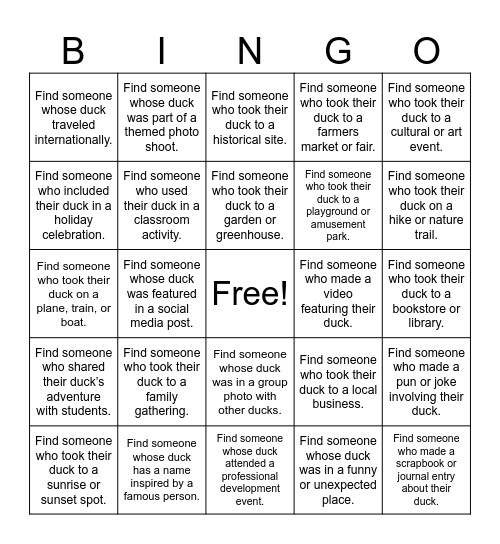 Traveling Duck: Teacher Edition Bingo Card