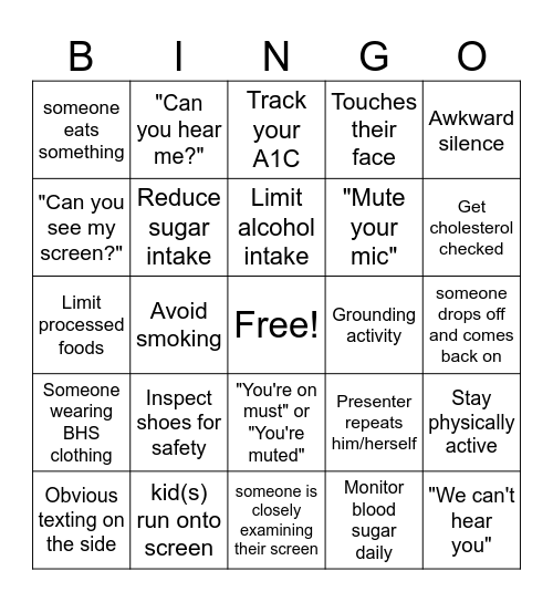 Google Meet Bingo Card
