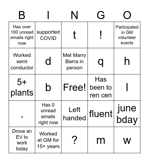 Untitled Bingo Card