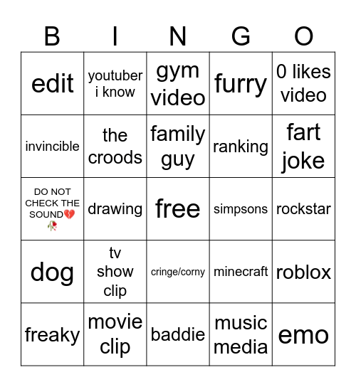 YT Shorts Bingo Card