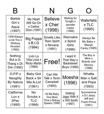 Songs of the 90s Bingo Card