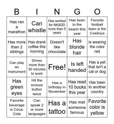 Workplace Bingo Card