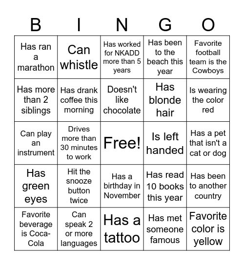 Workplace Bingo Card