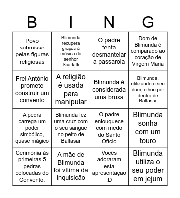 Memorial do Convento Bingo Card