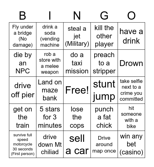 Gta LOCKOUT Bingo Card