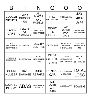 AUTOMAN BINGO Card