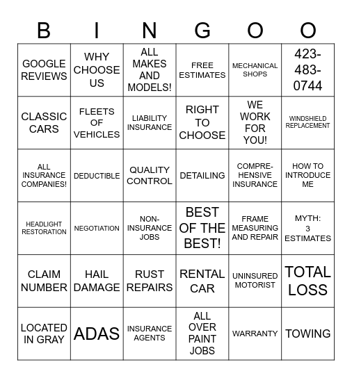 AUTOMAN BINGO Card