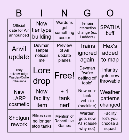 Sycho DevStream 5.27 Bingo Card