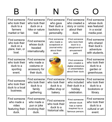Traveling Duck: Teacher Edition Bingo Card