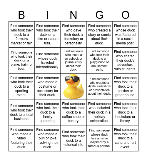 Traveling Duck: Teacher Edition Bingo Card