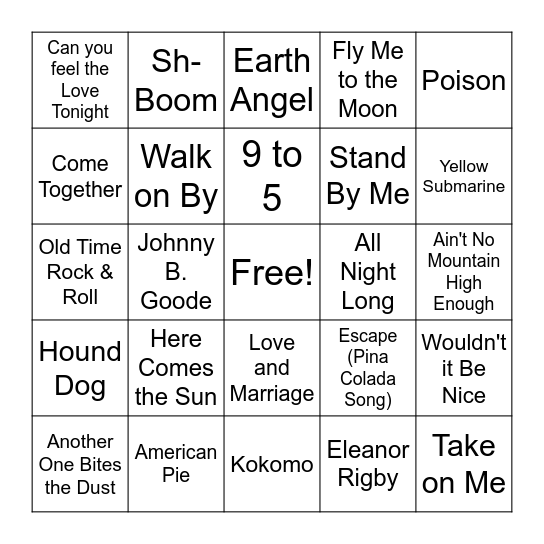 FIL Music Bingo Card