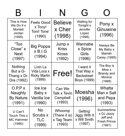 Music in the 90s Bingo Card