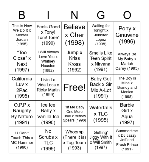 Music in the 90s Bingo Card