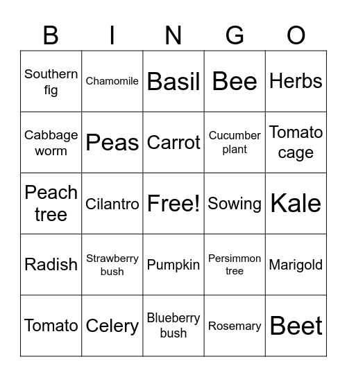 Edible Plant BINGO 1&2 Bingo Card