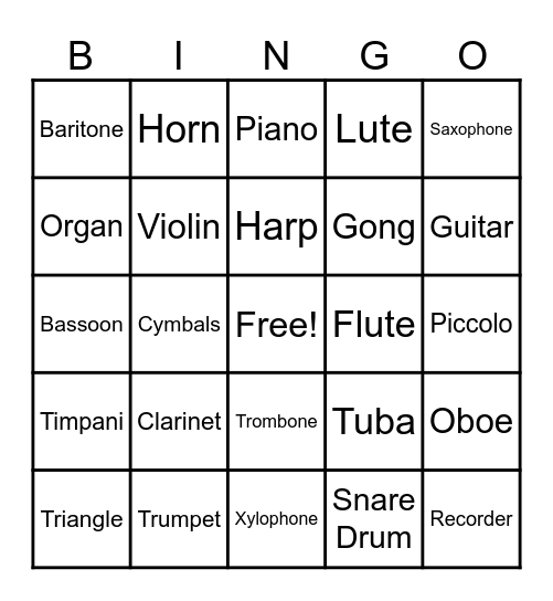 Instrument Bingo Card