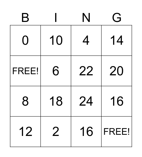DOUBLES Bingo Card