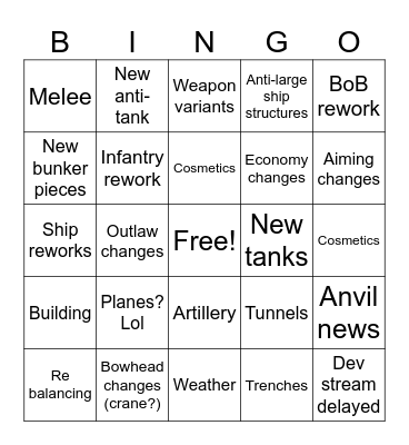 Foxhole 2025 Annual Update Bingo Card