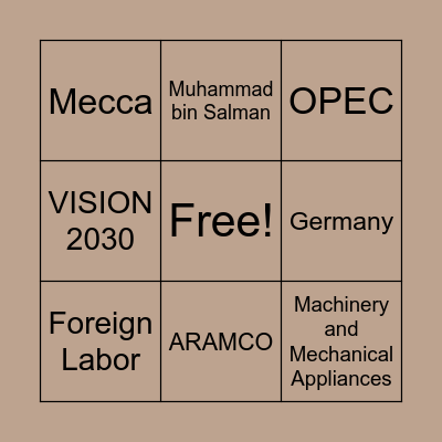 SAUDI ARABIAN BINGO Card